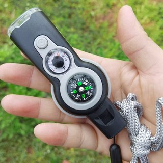 Multi Function 7 In 1 Chaveiro De Bússola Lupa De Camping Ferramentas Para Caminhadas Ao Ar Livre