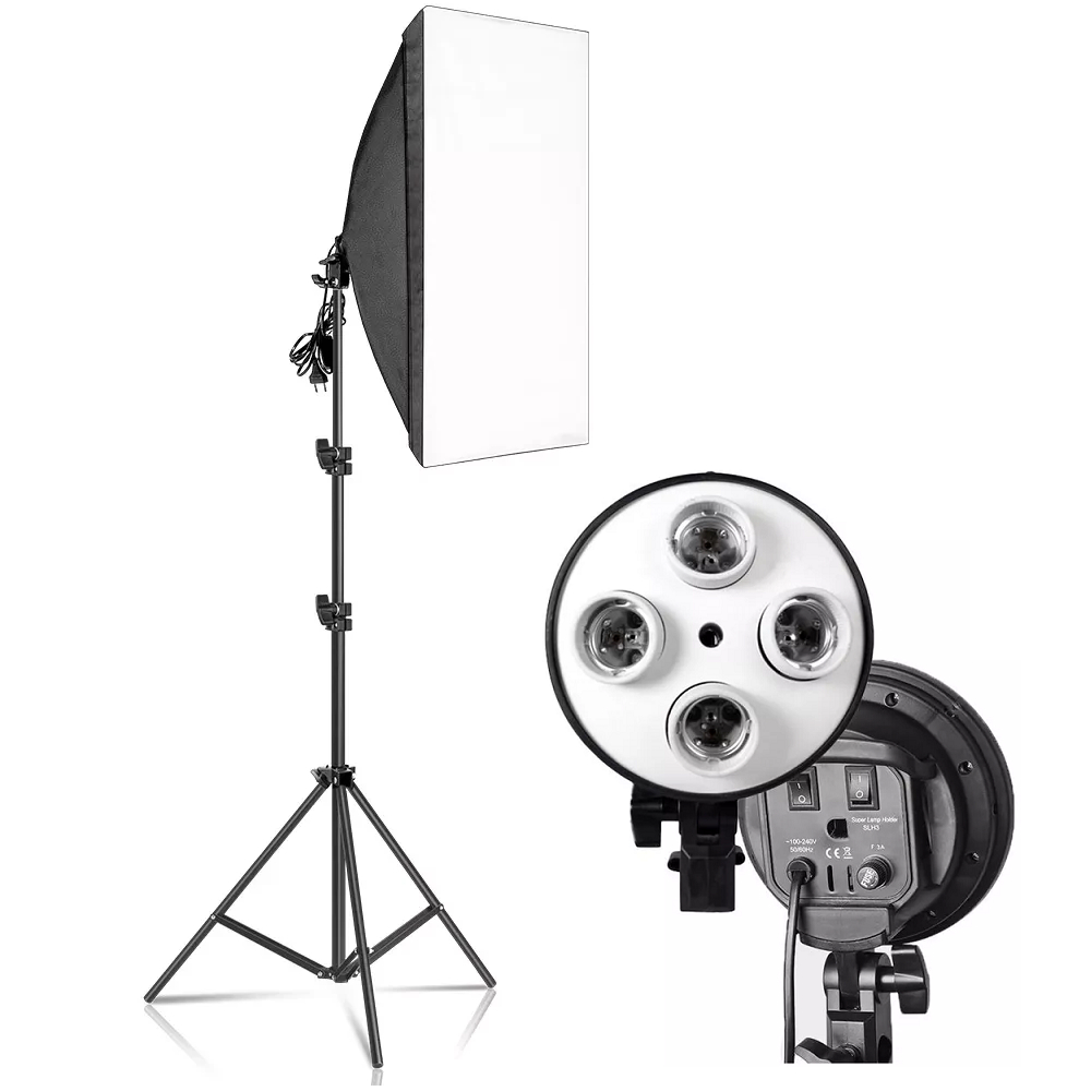 Kit Softbox 50x70 Luz Contínua Tripé 2m Quadruplo 4 Lâmpadas em Oferta na Shopee