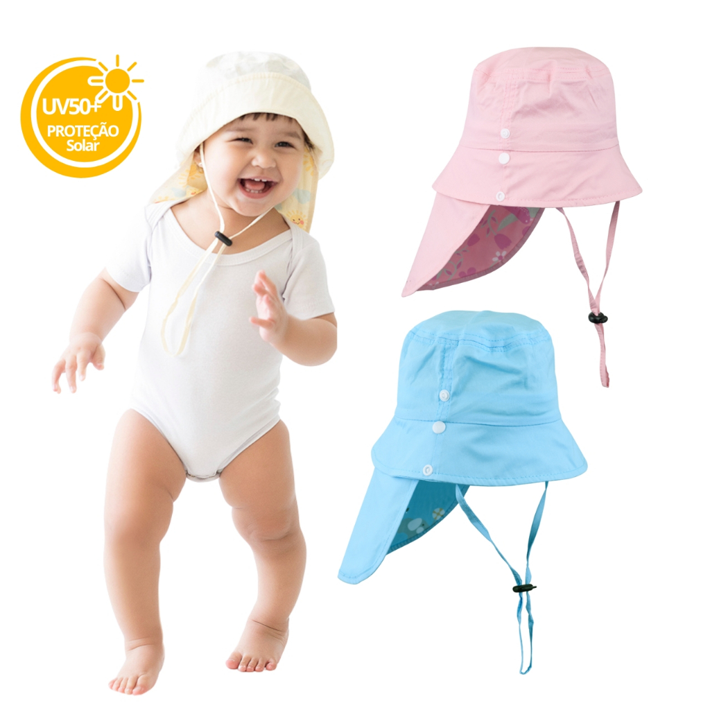 Chápeu Infantil com Proteção Solar 50UV+ Bucket para Praia Piscina Bebê em Oferta na Shopee