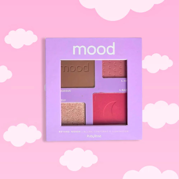 Ruby Rose - Paleta Quarteto Blush, Contorno e Iluminador Mood