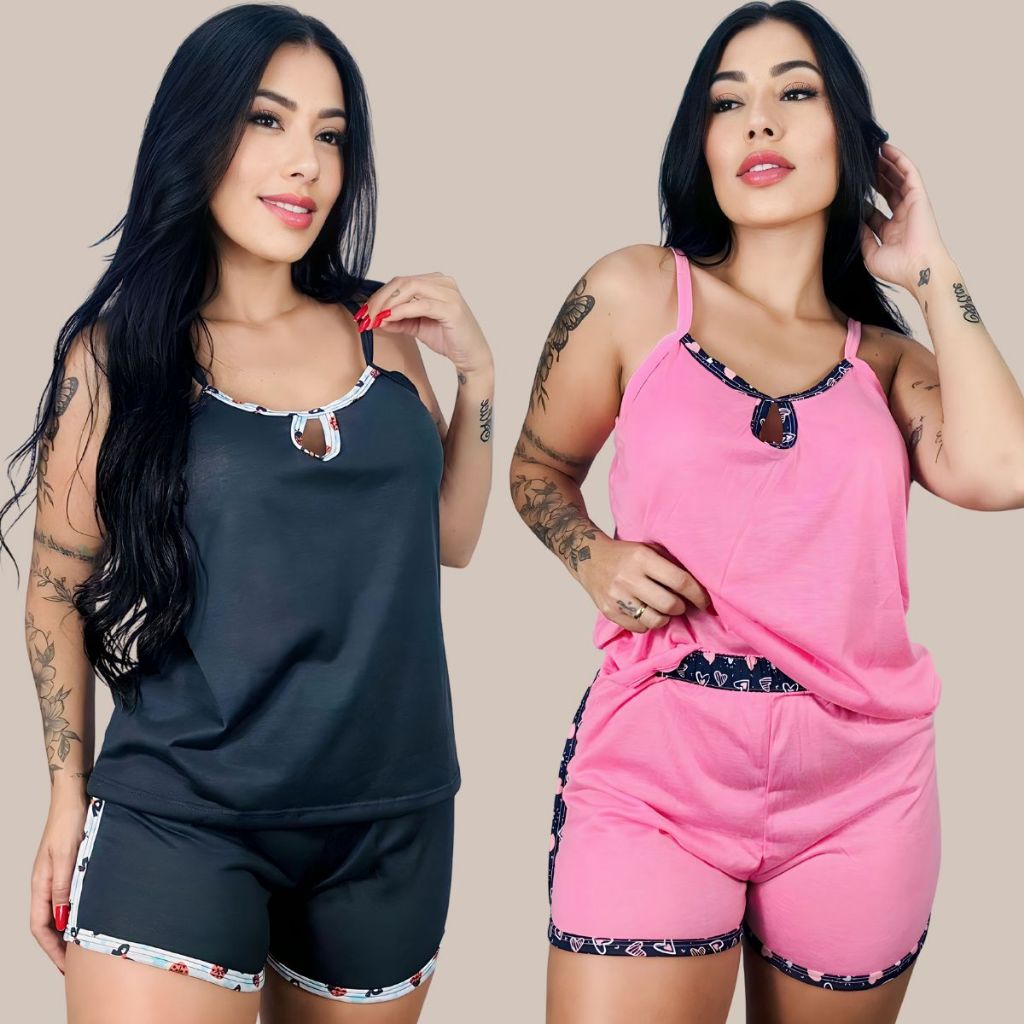 Kit 02 Short Doll Adulto Pijama Feminino 03. em Oferta na Shopee
