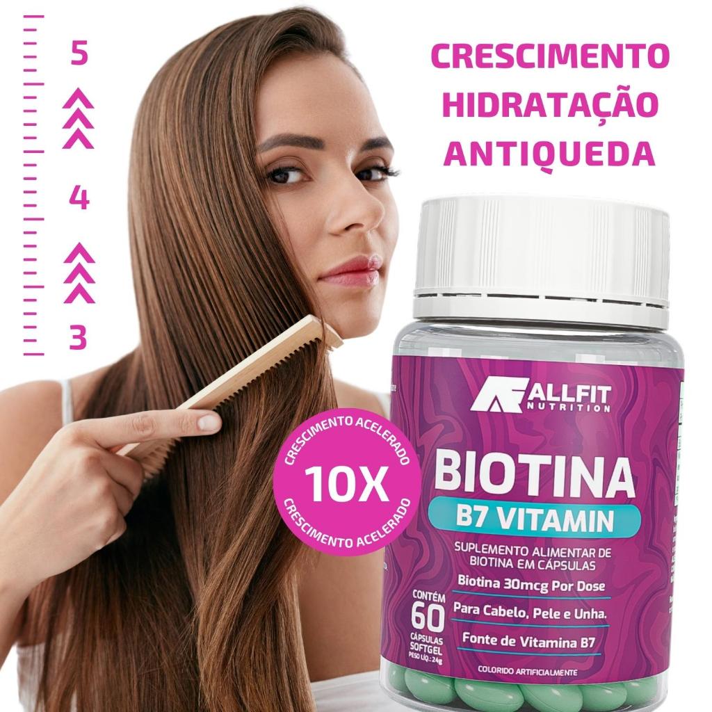 Biotina 60 Capsulas Pura Vitamina B7 Capilar Crescimento Para Cabelo, Pele e Unha