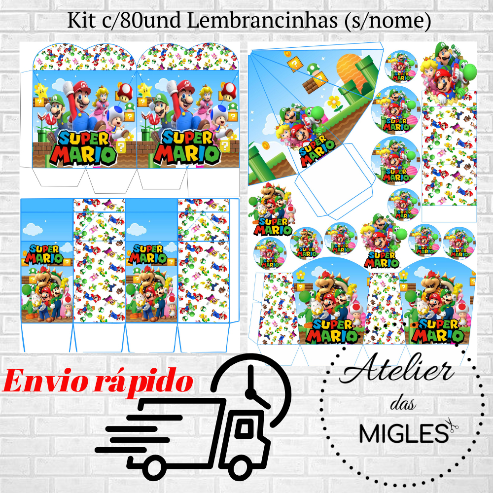 Kit c/80und lembrancinhas TEMA SUPER MARIO (sem nome) - Envio rápido!!!
