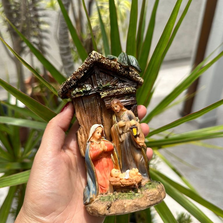 Presépio de Natal Cabana 14 cm com Resina Importada Decoração Natal Lembrancinha Natal