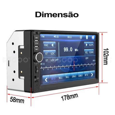 Dvd Automotivo 2 Din Central Multimidia Mp5 Bluetooth Usb Sd Tela 7 Hd Espelhamento