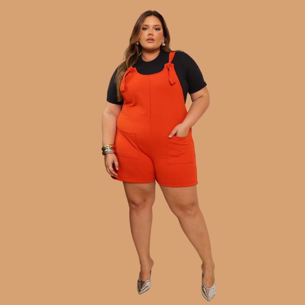 Jardineira Plus Size Com Bolso Moda Feminina - Women Clothes