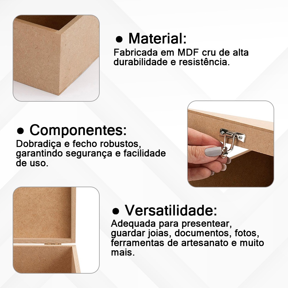 Caixa Retangular Grande Lisa 40x30x10 Com Dobradiça e Fecho — imagem 2 de 2