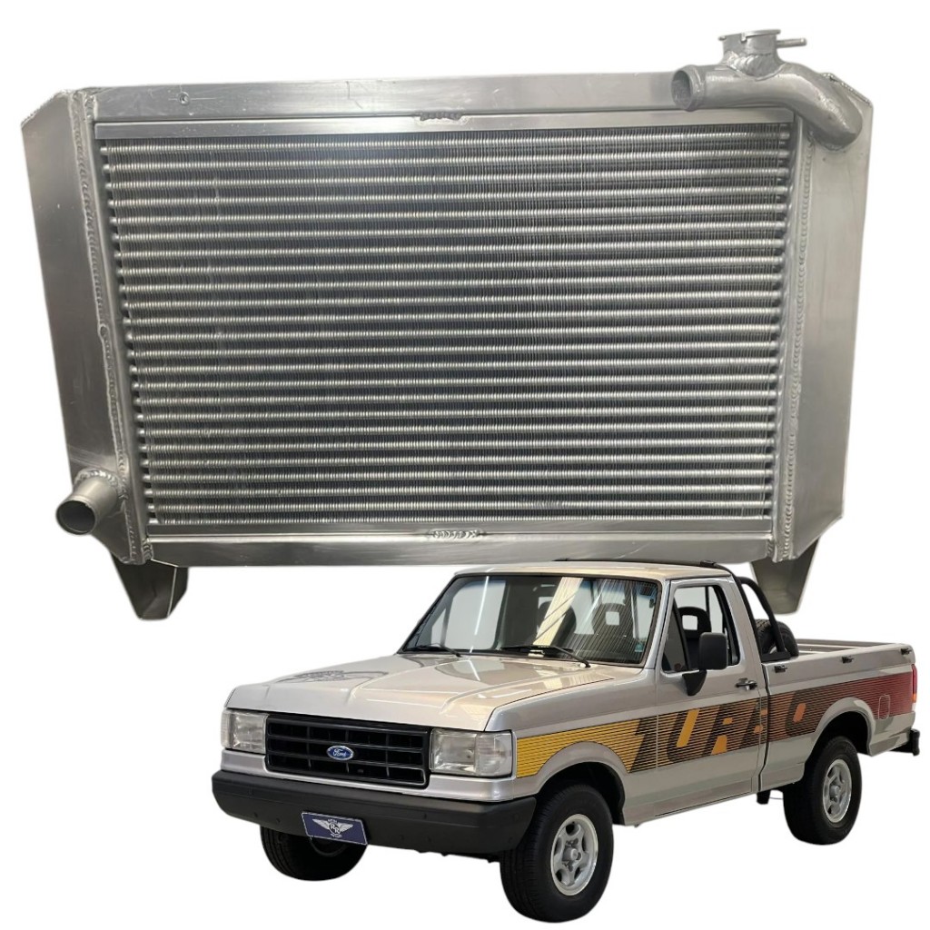 RADIADOR DE AGUA EM ALUMINIO BOCAL TORTO SERVE FORD F1000 MWM TURBO 1992 A 1994 COM TAMPA