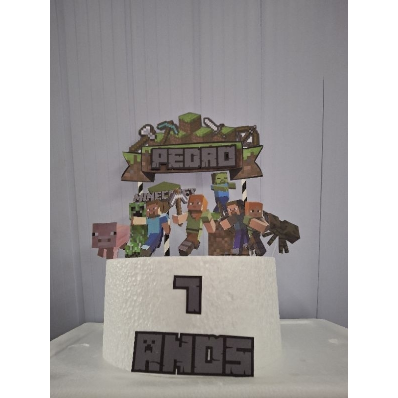 MINECRAFT TOPO DE BOLO PERSONALIZADO TOPPER FESTA DECORAÇÃO