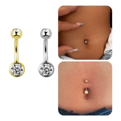 Piercing Titânio Umbigo 2 Pedra Branca Zircônia