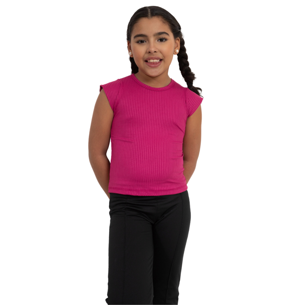 Blusa Infantil Menina Canelado Manga Curta Dia a Dia Confortável e Versátil Merida