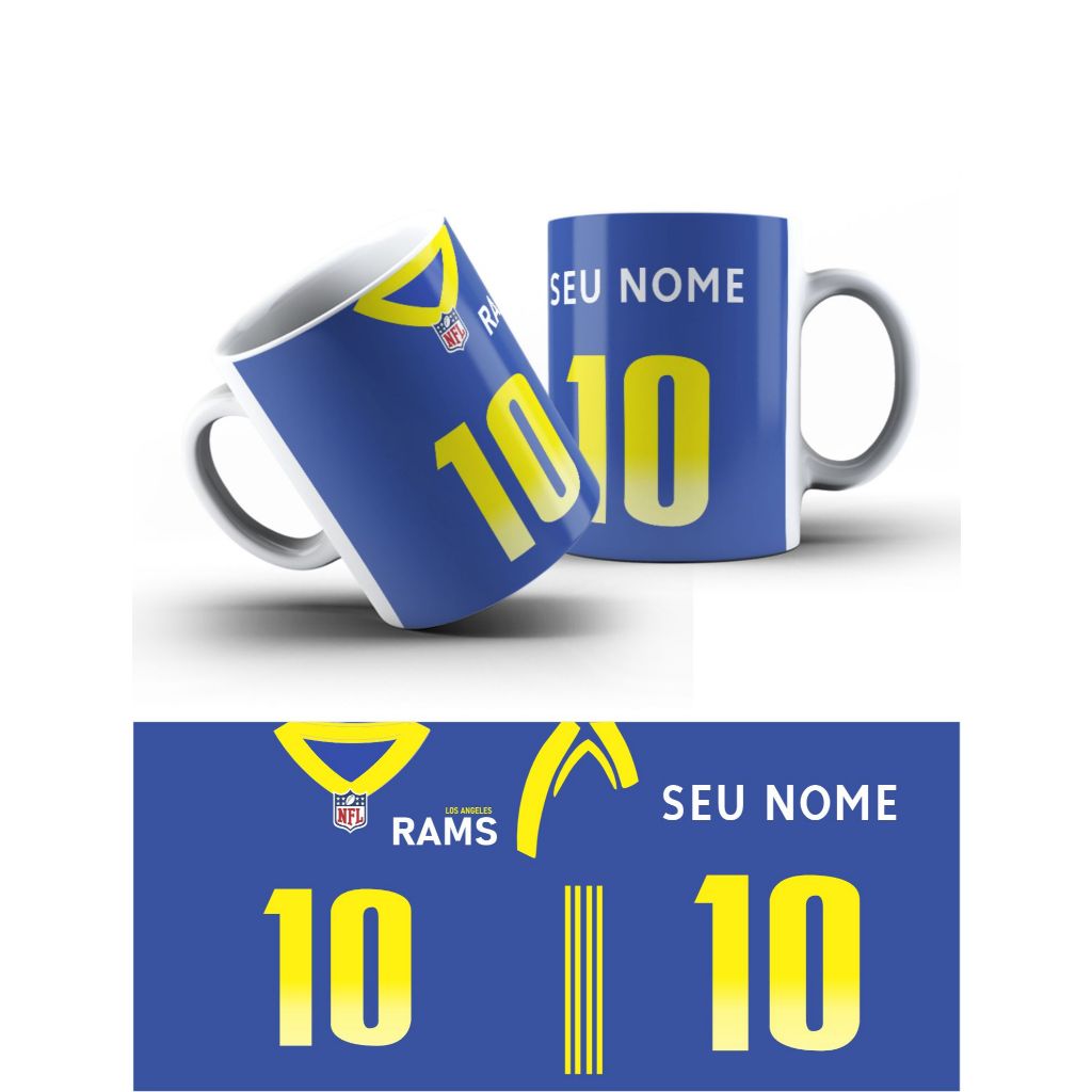 Caneca Xicara porcelana los angeles rams personalizada com nome e numero