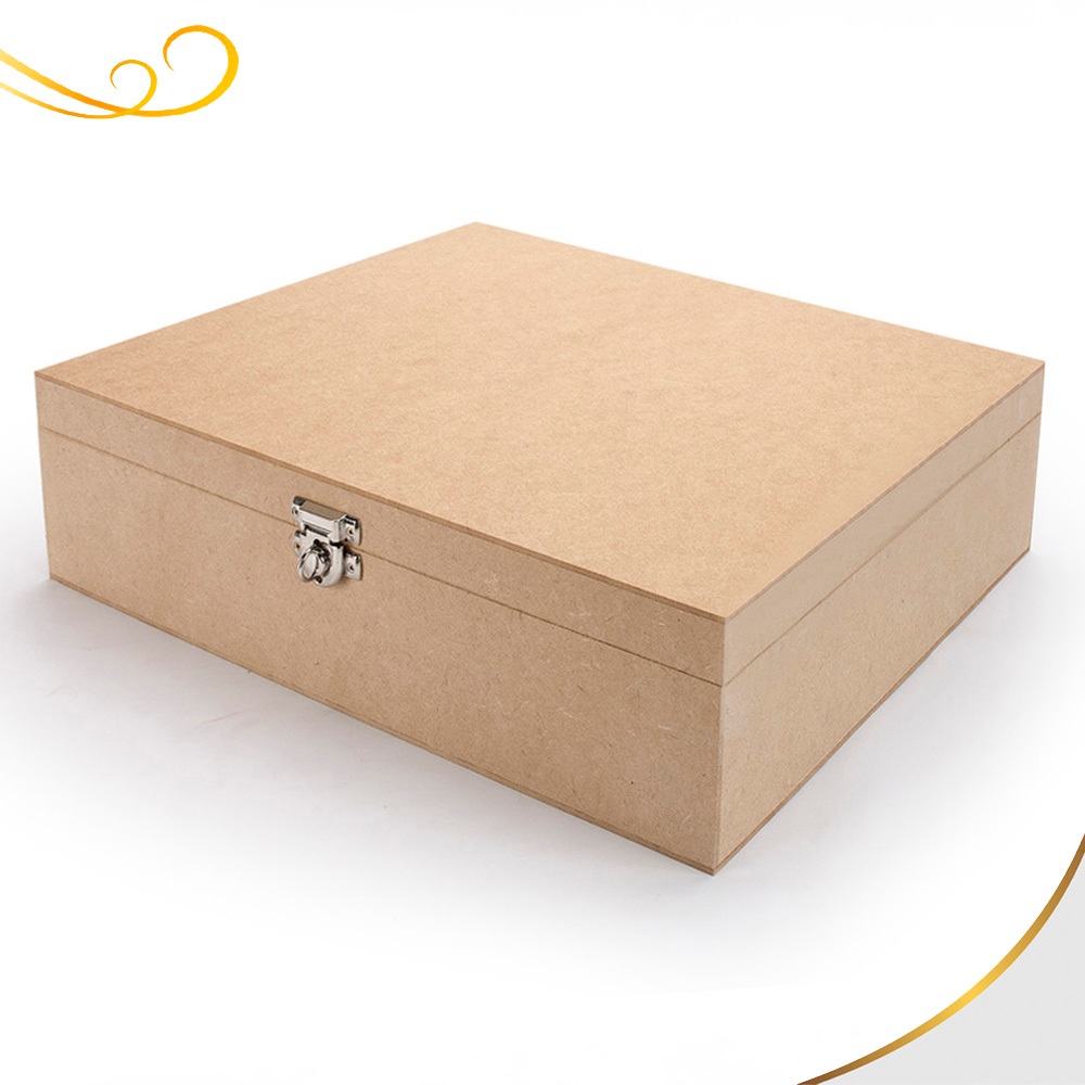 Caixa Guarda Pertences Grande 40x30x10 Lisa Com Dobradiça e Fecho P/ Cadeado