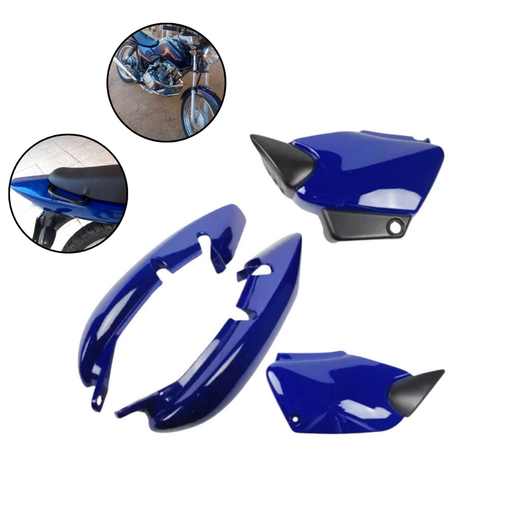 Rabeta + Tampa Lateral (par) Carenagem Azul Titan 125 2000 2001 2002 2003 2004