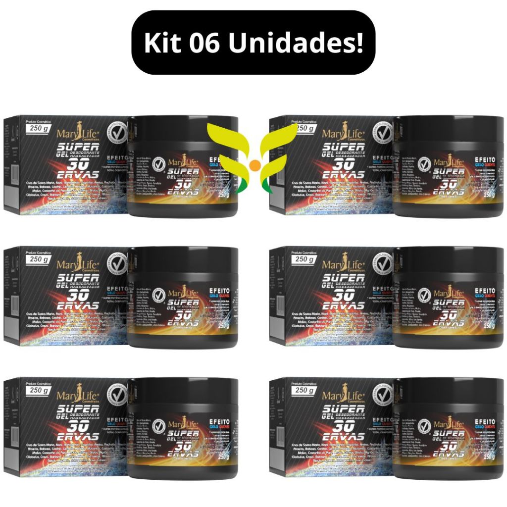 Kit 6 Unidades: SUPER GEL 30 Ervas 250g Mary Life em Oferta na Shopee