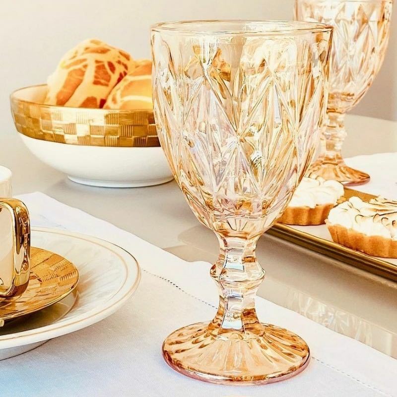 Jogo 6 Taça Diamante Copo Vidro Transparente Bico De Jaca 340ml em Oferta na Shopee