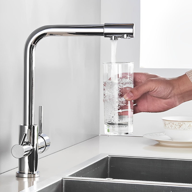 Torneira Gourmet para Cozinha Filtrada de Bancada Luxo Escovado em Aço Inox com Saída para Filtro em Oferta na Shopee