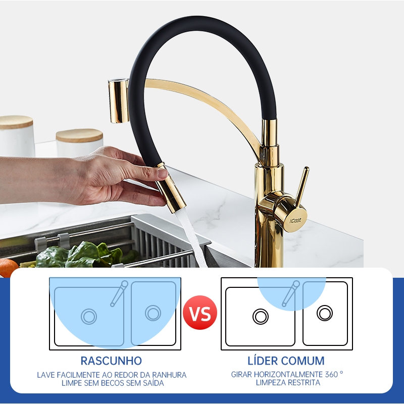 Torneira Flexível Cozinha Gourmet Monocomando Preto E Dourado Premiun em Oferta na Shopee