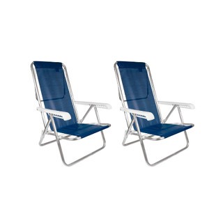 Cadeira De Praia Reclinável Kit 2 Unidades Alumínio 8 Posições Mor Azul Marinho em Oferta na Shopee