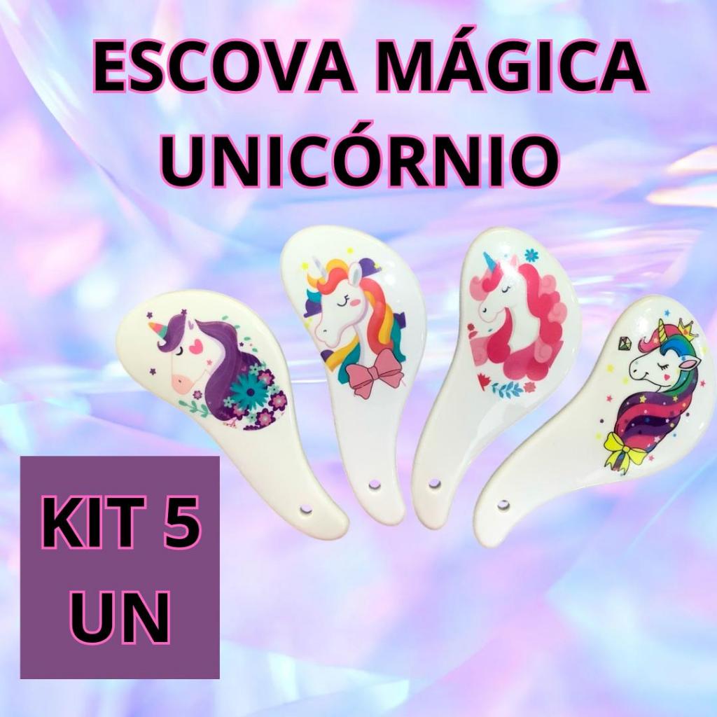 KIT 5 ESCOVA MAGICA DE UNICORNIO- CORES SORTIDAS-