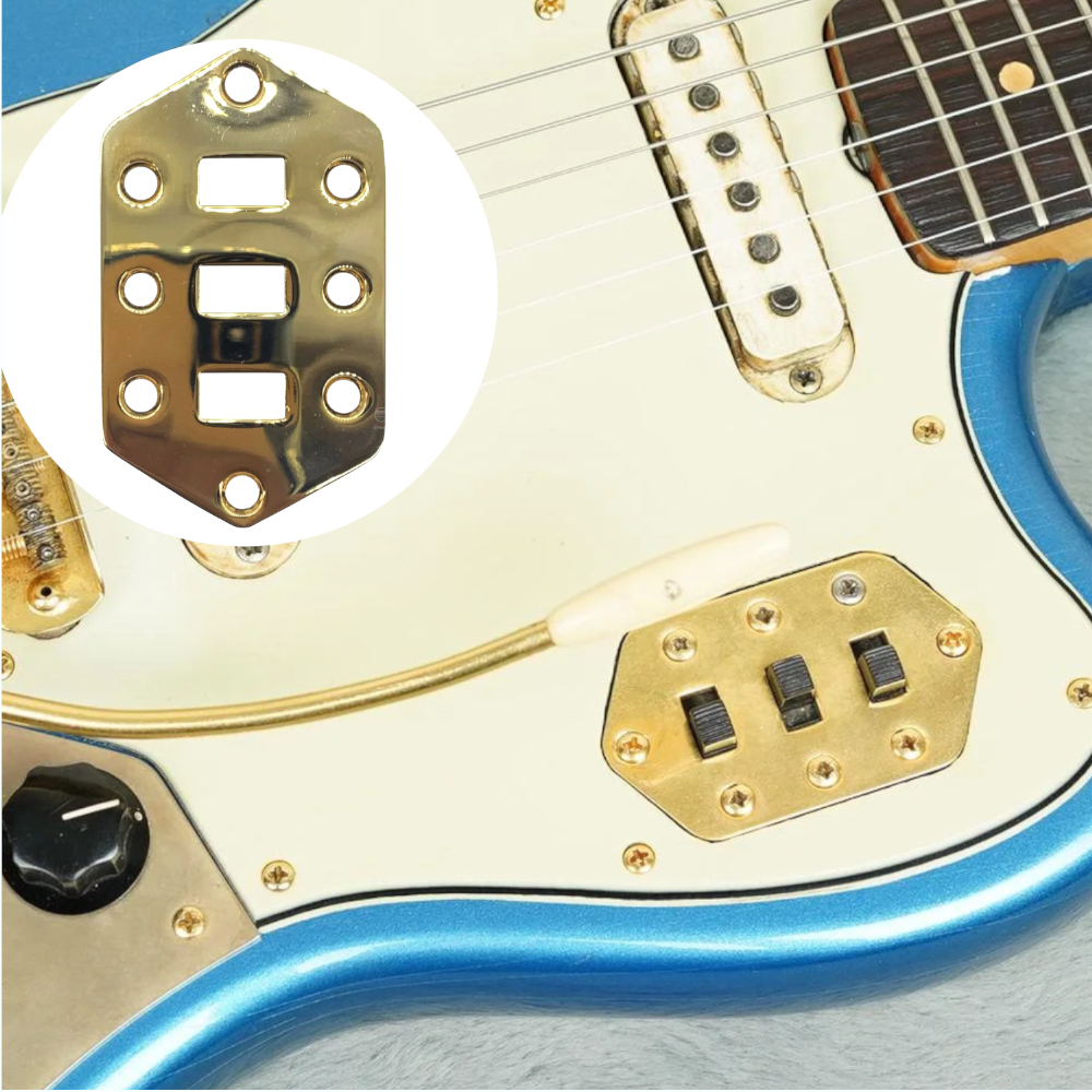 Escudo Metal Chave Control Dourado MTL guitarra Jaguar