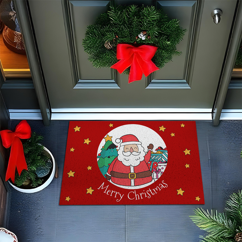 Tapete De Porta Capacho Divertido Merry Christmas Papai Noel Com Presentes 60x40 Ca959