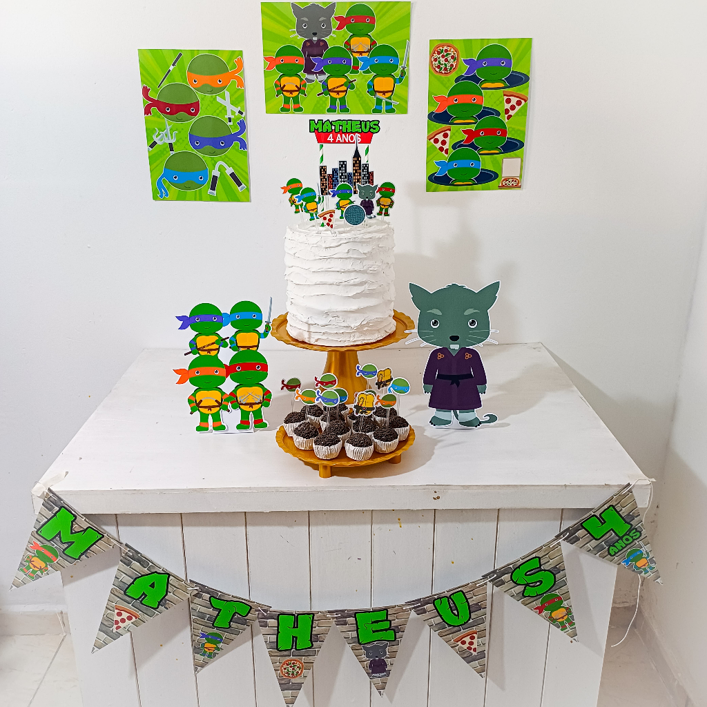 Kit Festa Tartarugas Ninja Personalizado Só Um Bolinho Festa em Casa Aniversário Infantil adulto Mesversário