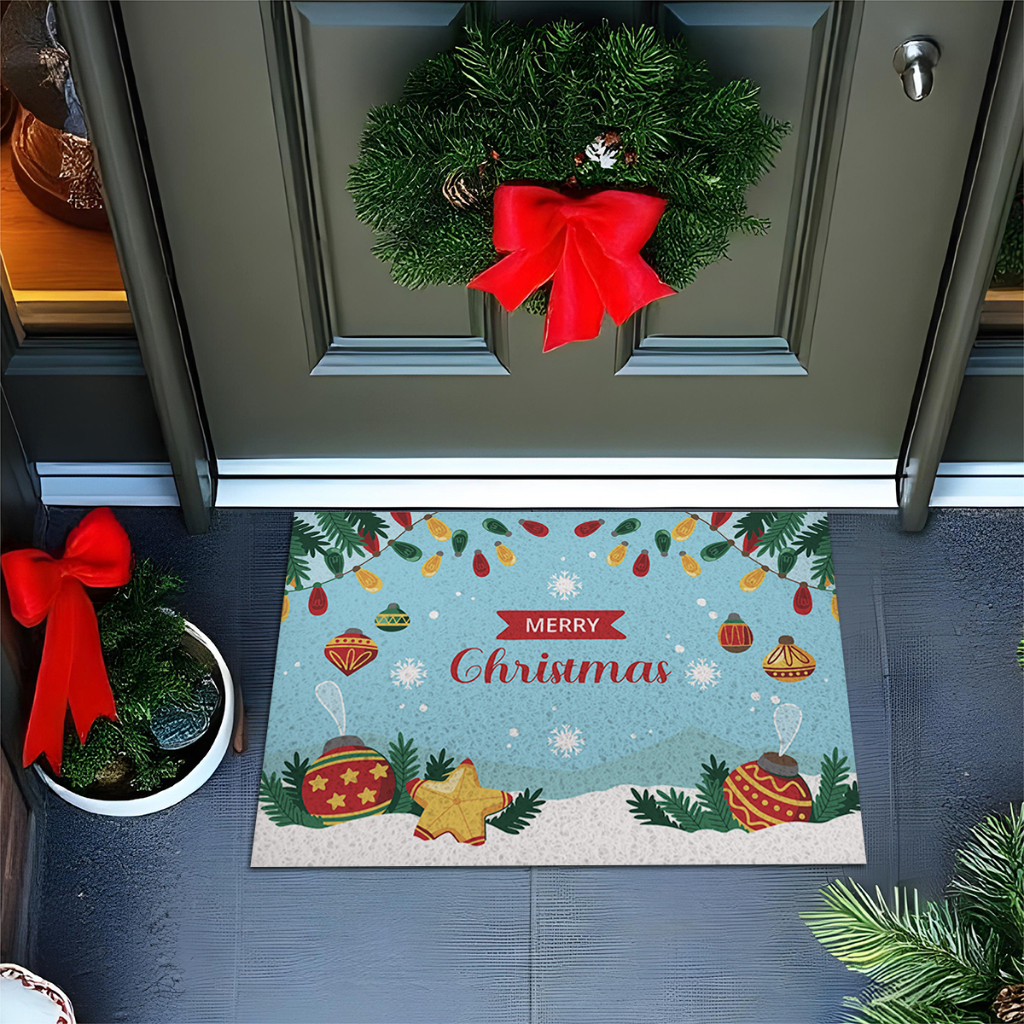 Tapete De Porta Capacho Divertido Merry Christmas Com Neve 60X40 Ca961