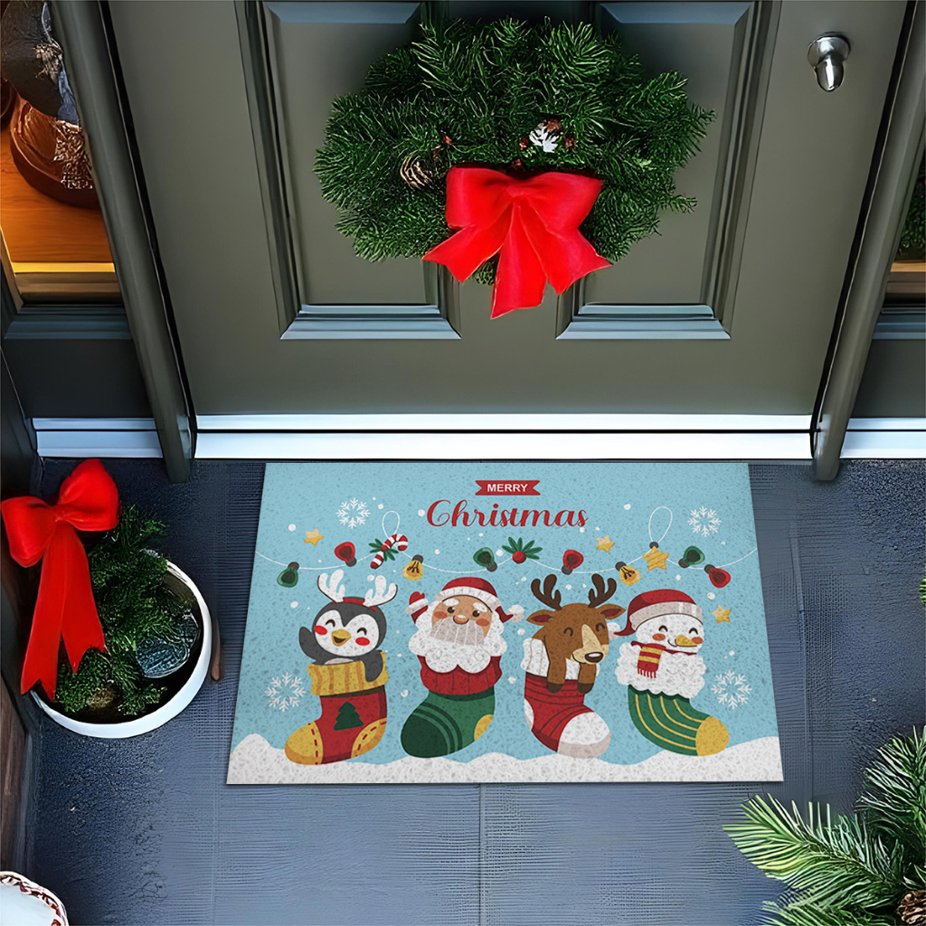 Tapete De Porta Capacho Divertido Merry Christmas Natal Com Meias Ca962