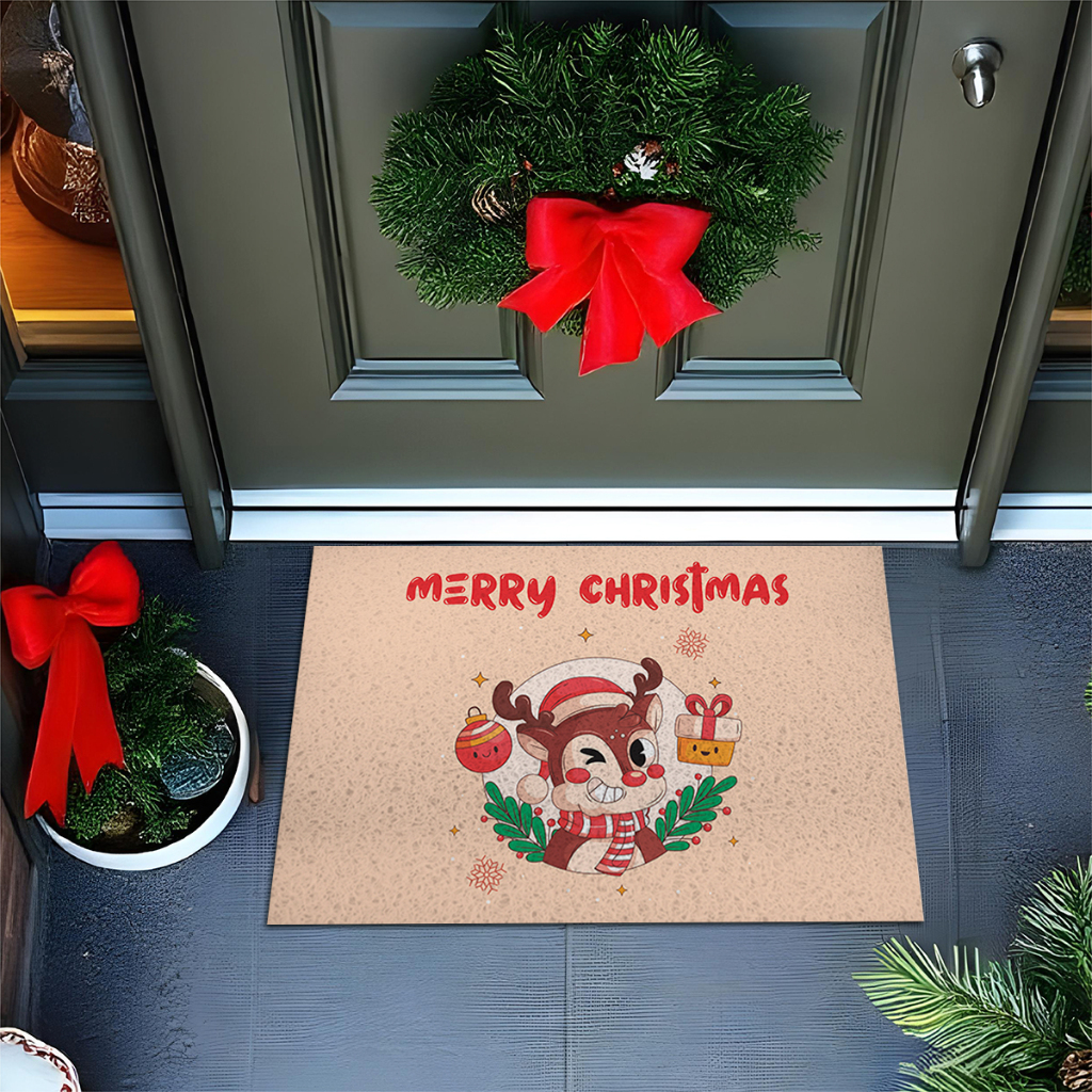 Tapete De Porta Capacho Divertido Merry Christmas claro Ca967