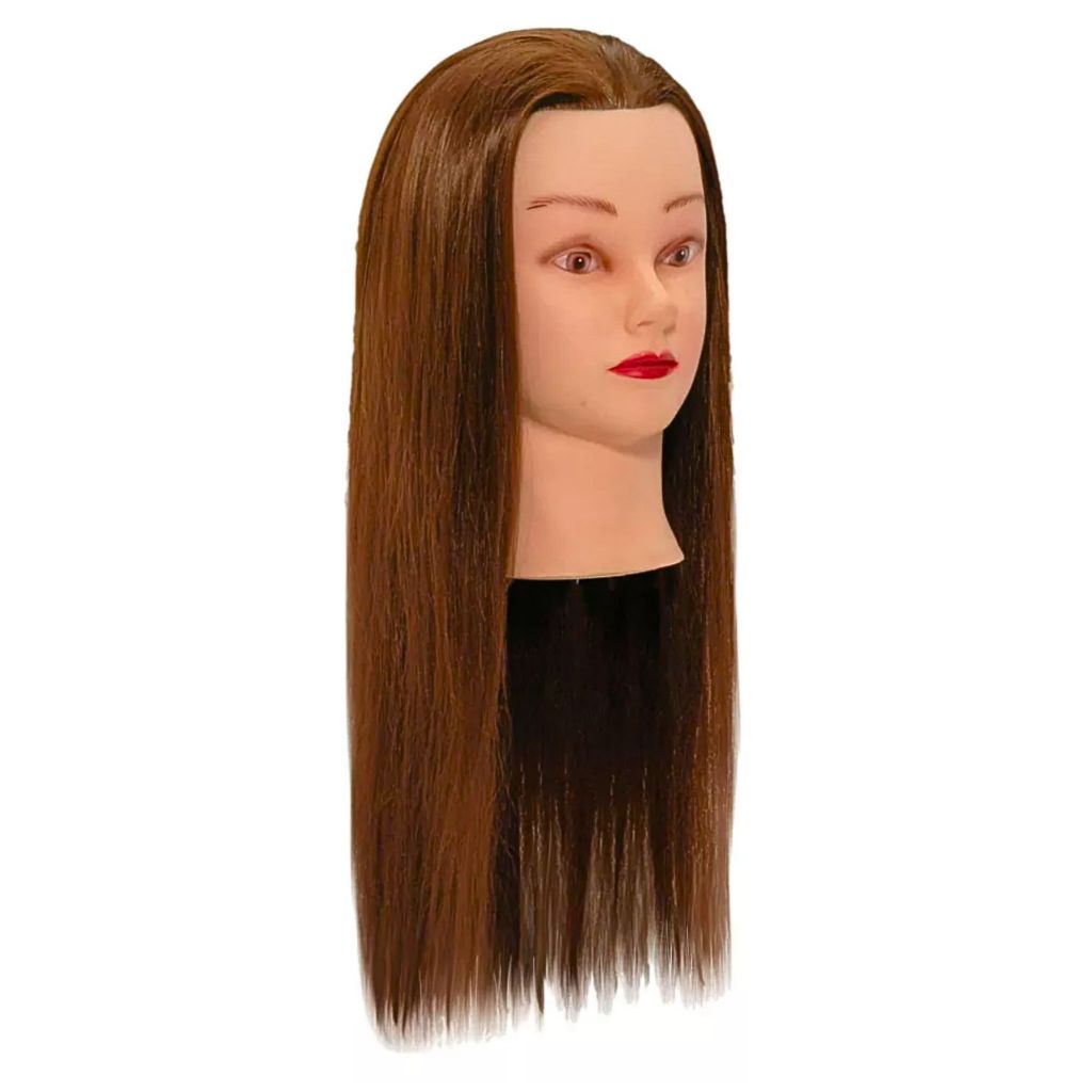 Cabeça de Boneca para Treino Cabelo Sintético Castanho Escuro 36cm - Importada