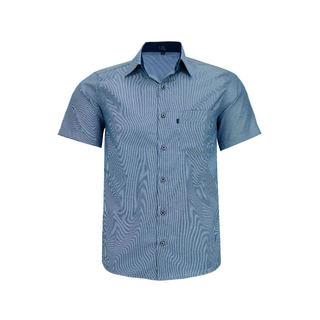 Camisa Listrada Social Manga Curta Lbl Com Bolso Não Amassa 3022