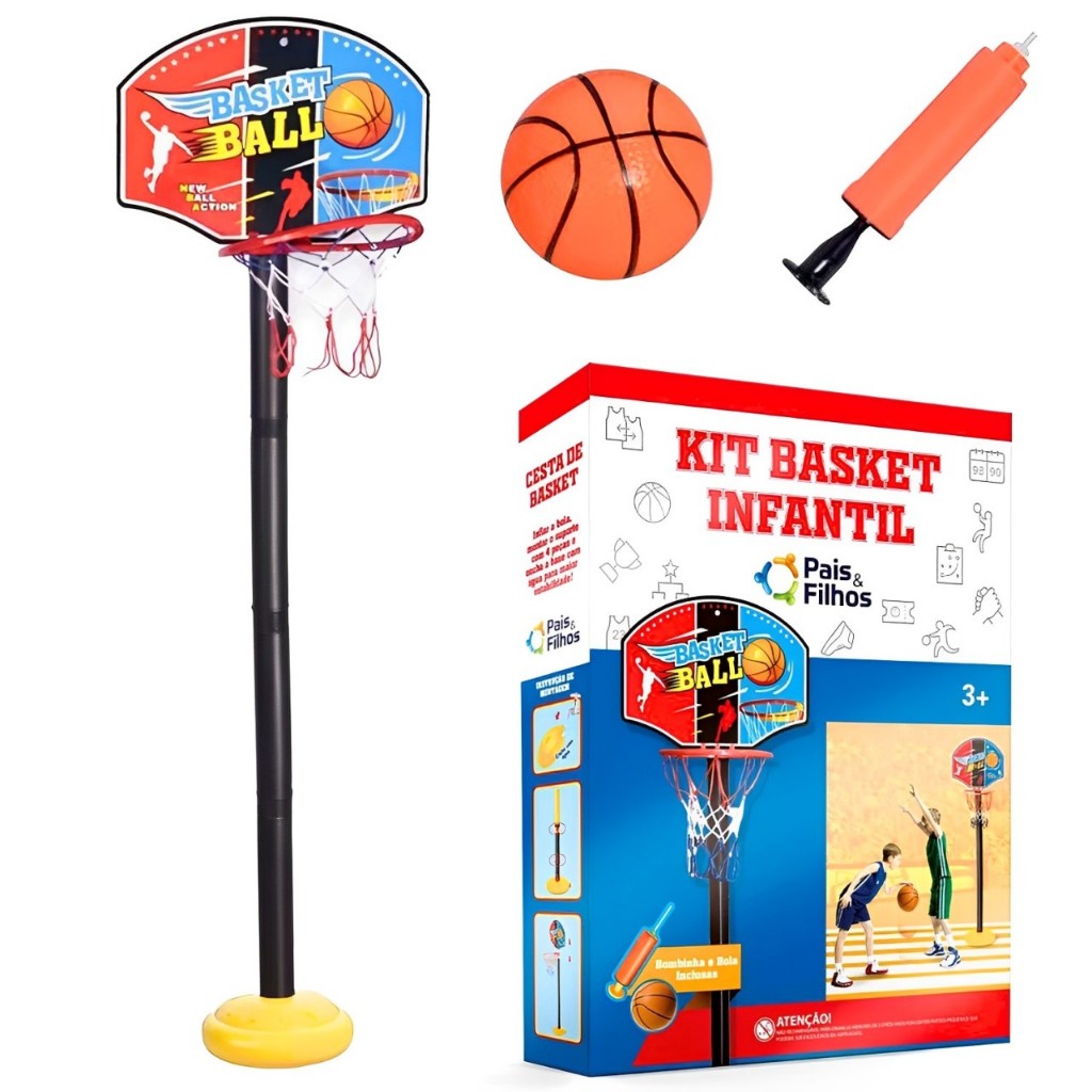 Kit Basquete Infantil  Completo Cesta De Basquete Com Bola Bomba De Ar Tabela De Basquete