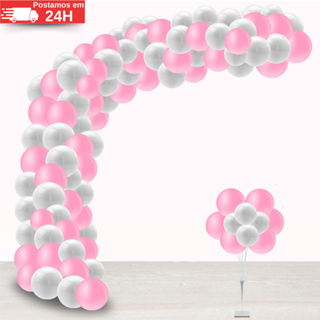 Kit 100 Balões Rosa + Branco - Balão Bexiga Liso Para Festas e Aniversários em Oferta na Shopee