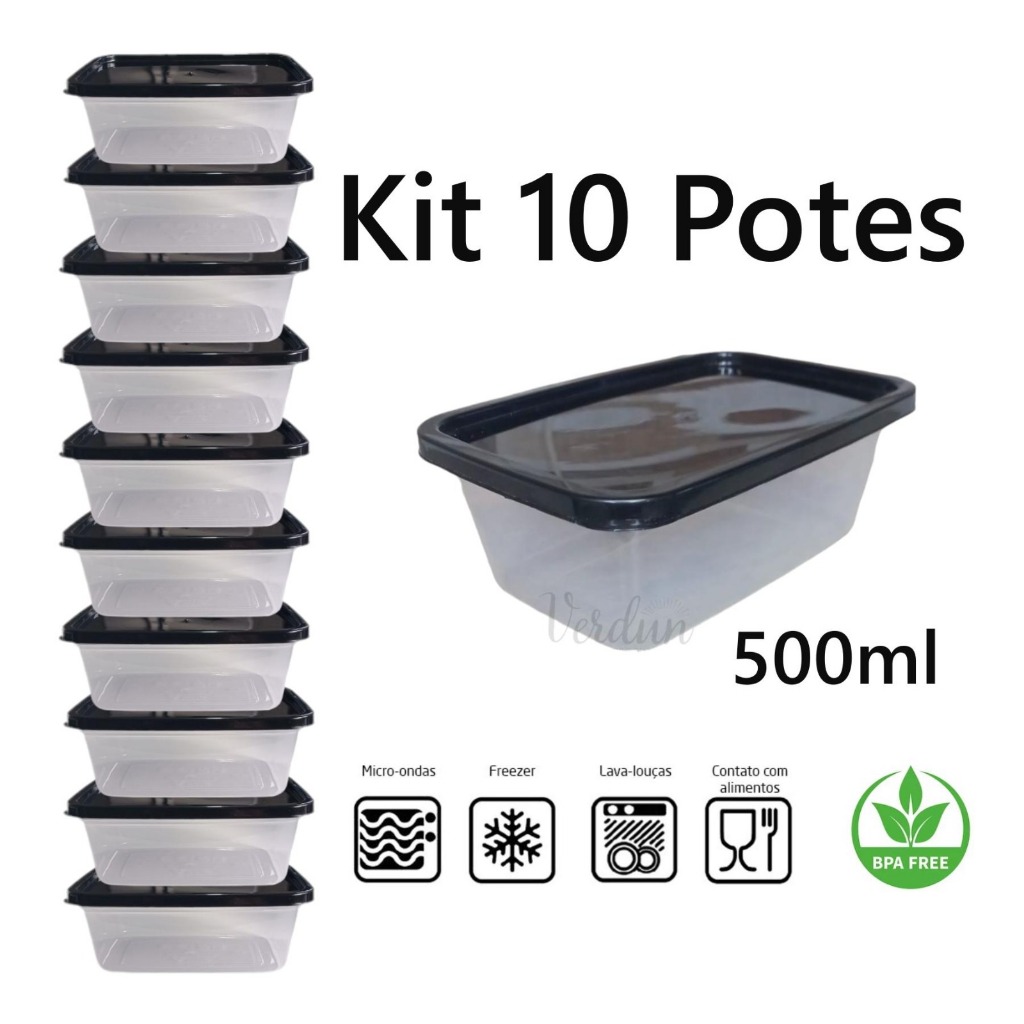 Kit 10 potes 500ml transparente com tampa marmita fitness organizador geladeira geladeira freezer BPA FREE