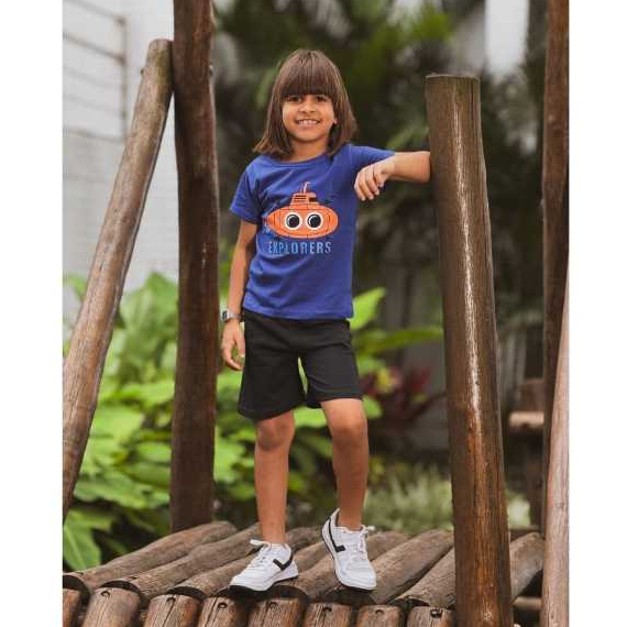 Conjunto Infantil Menino Malha Algodão 2 4 e 6 Anos Camiseta Estampada e Bermuda  Moda Verão