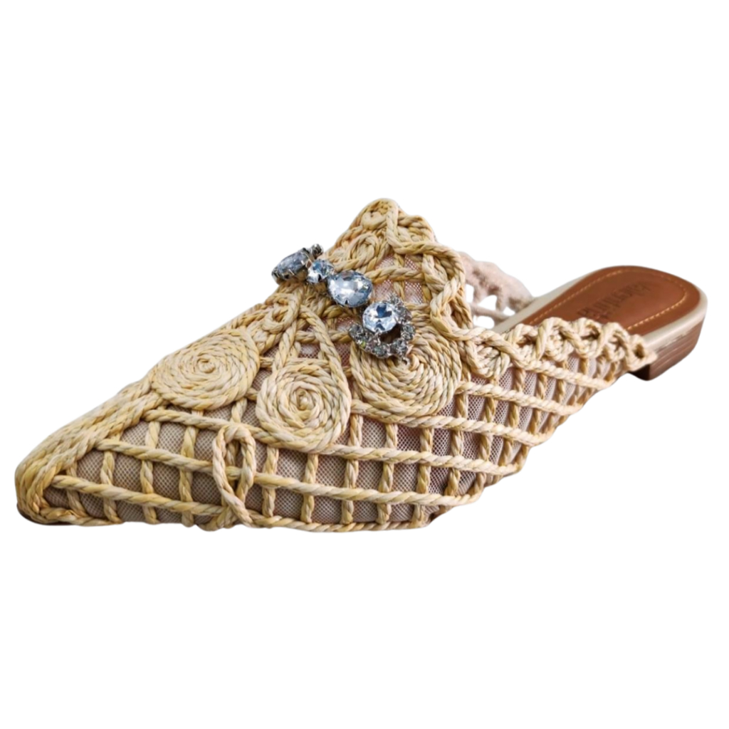 Mule Feminino Tramado Valentina Flats Apliques Prata 373287