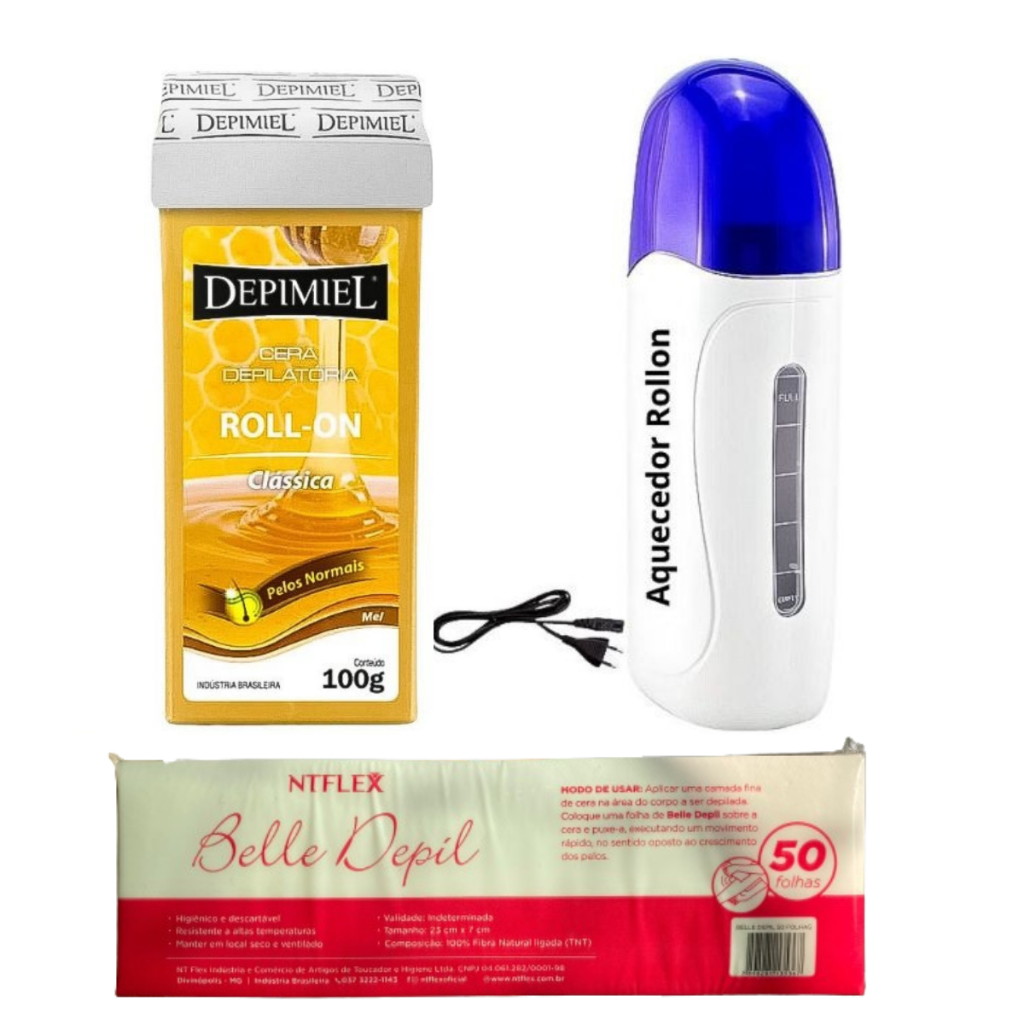 Kit Aquecedor Cera Roll On + Cera Depilatória + Papel Removedor em Oferta na Shopee