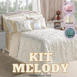 Kit Colcha Cobre Leito Bordado Casal King e Queen  Melody  180 Fios