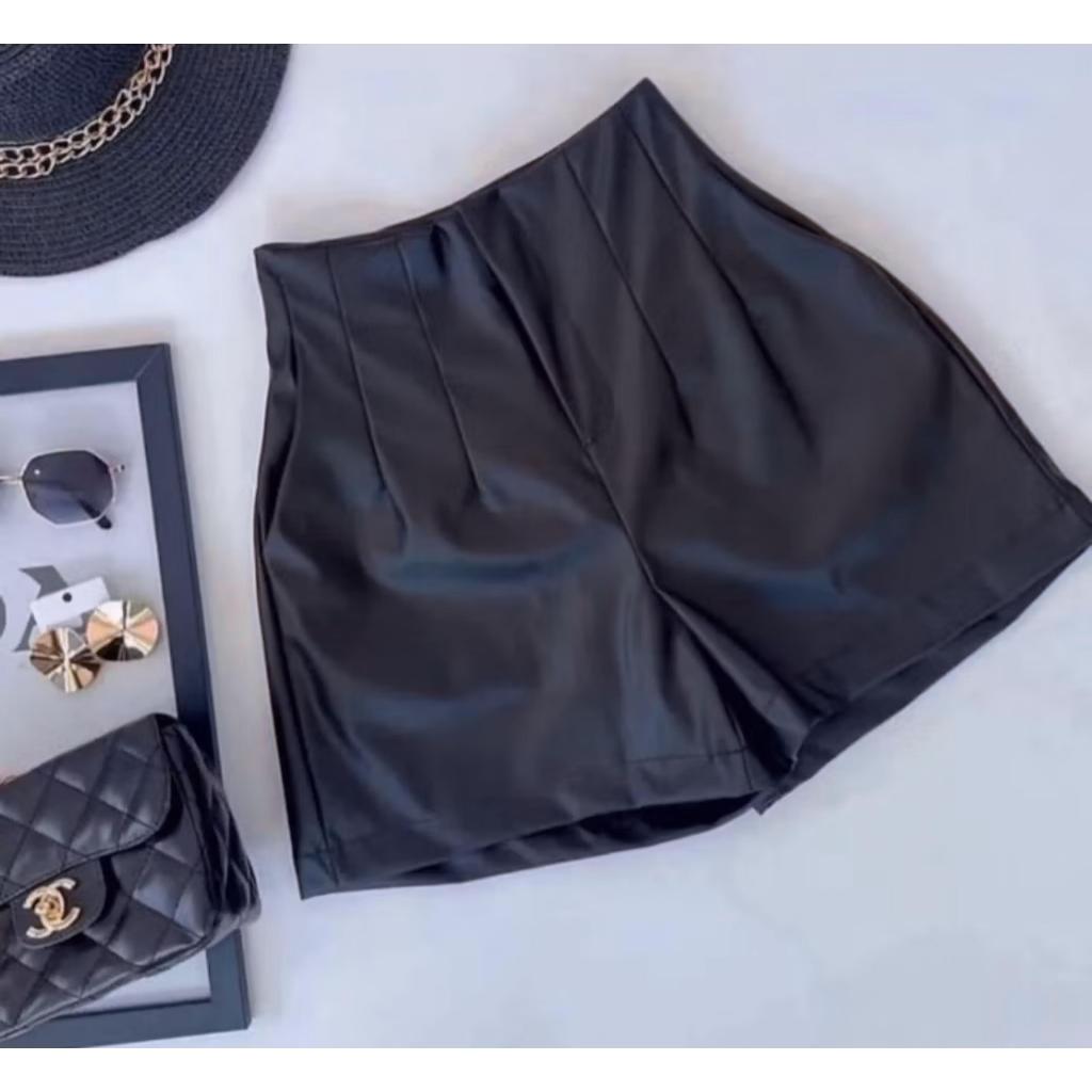 Short Feminino Zara Couro Courino Cintura Alta Couro Fake