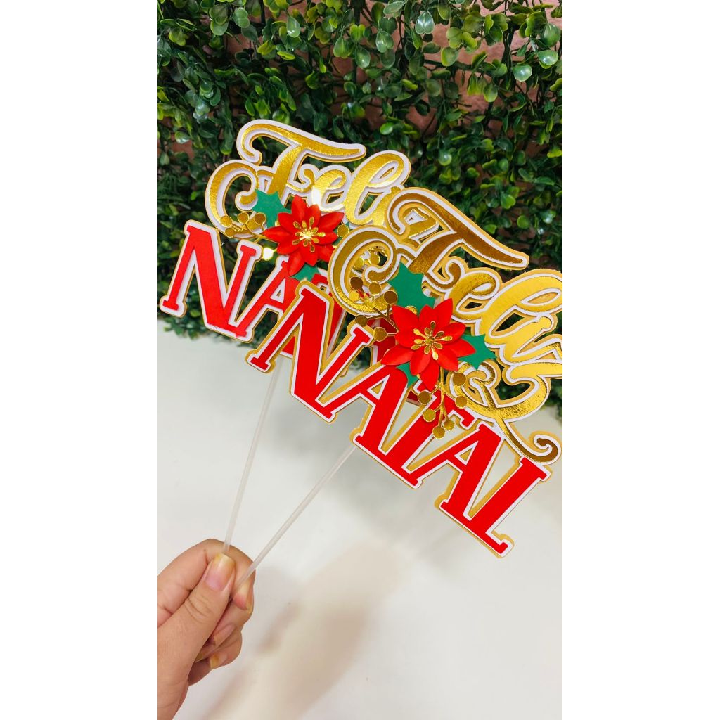 Topo de bolo Feliz Natal/Topper natal/decoração de bolo natal