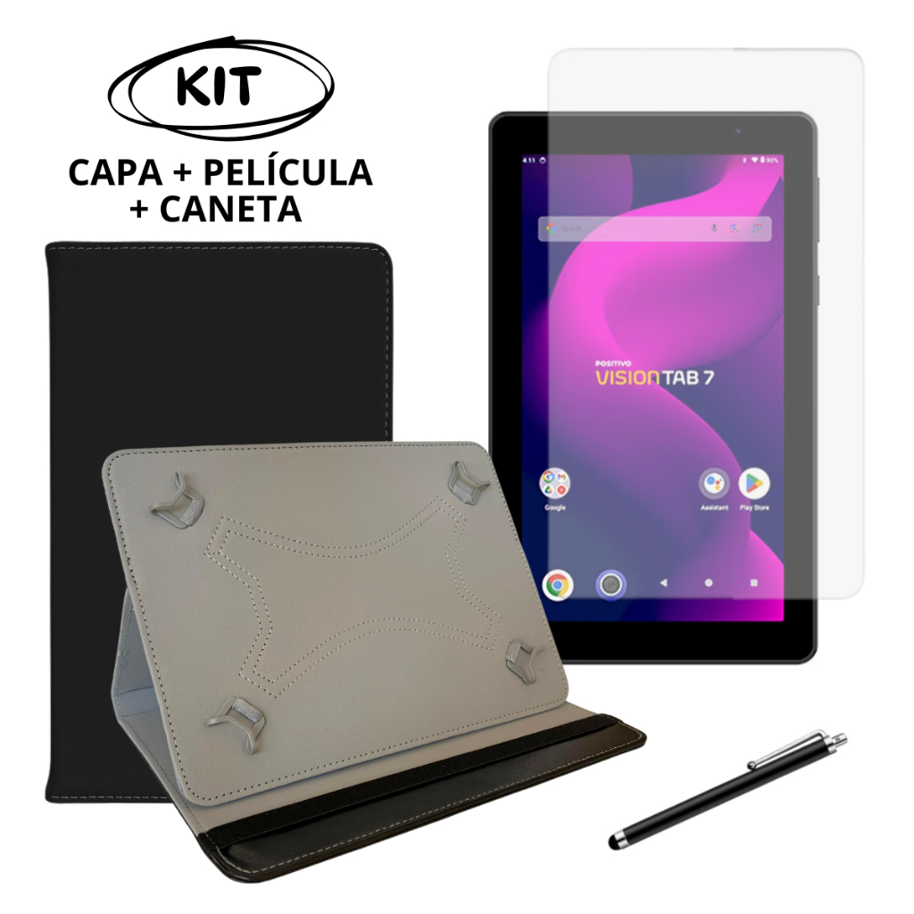 Kit Capa Positivo Vision Tab 7 De 7 Polegadas + Película Hidrogel + Caneta Touch
