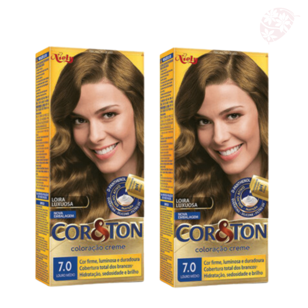 Kit 2 Tintas Coreton Niely Coloração Cor&Ton - 7.0 Louro Médio