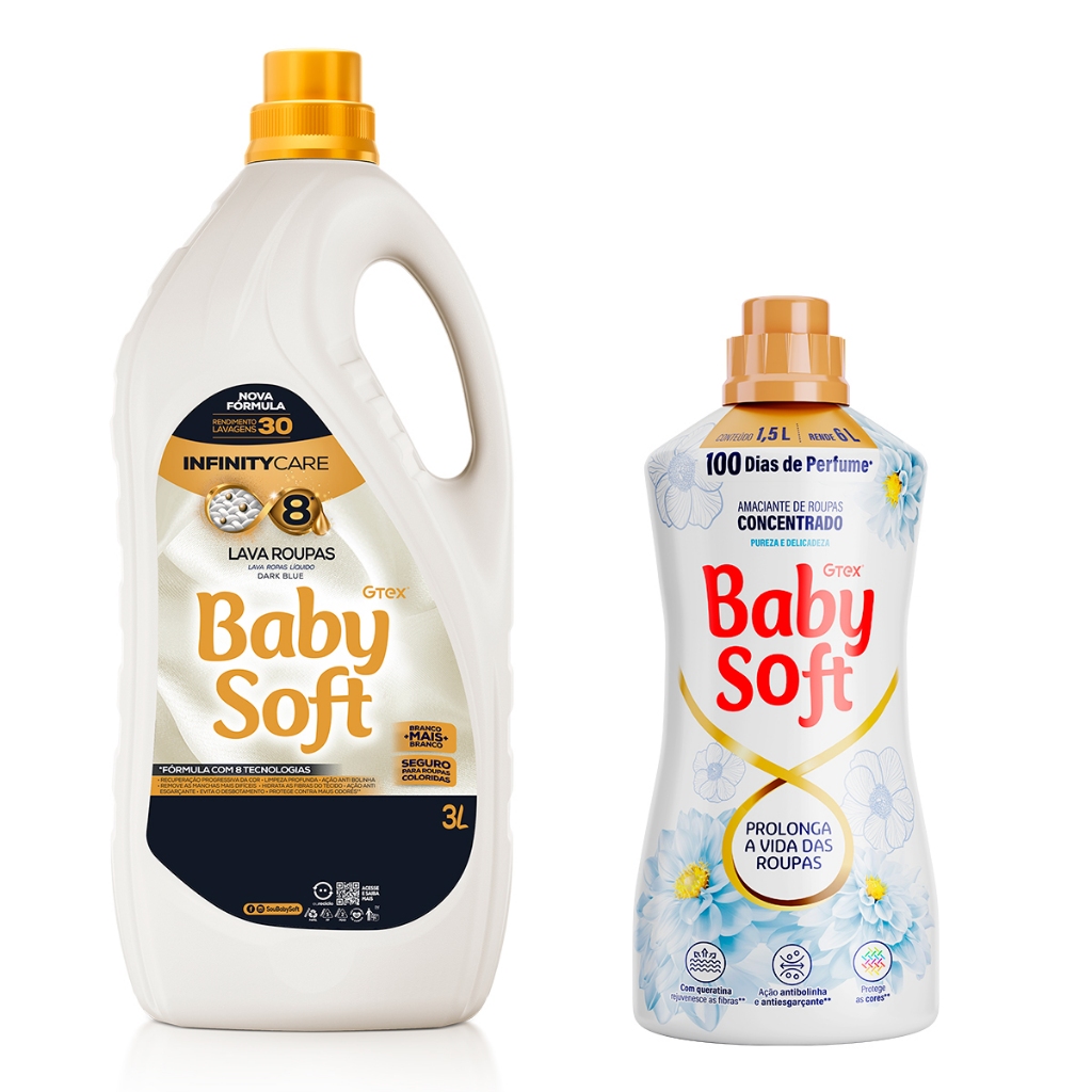 Kit Lava Roupas Baby Soft Infinity Care 3L + Amaciante Concentrado Baby Soft Pureza e Delicadeza 1,5L - Home & Living