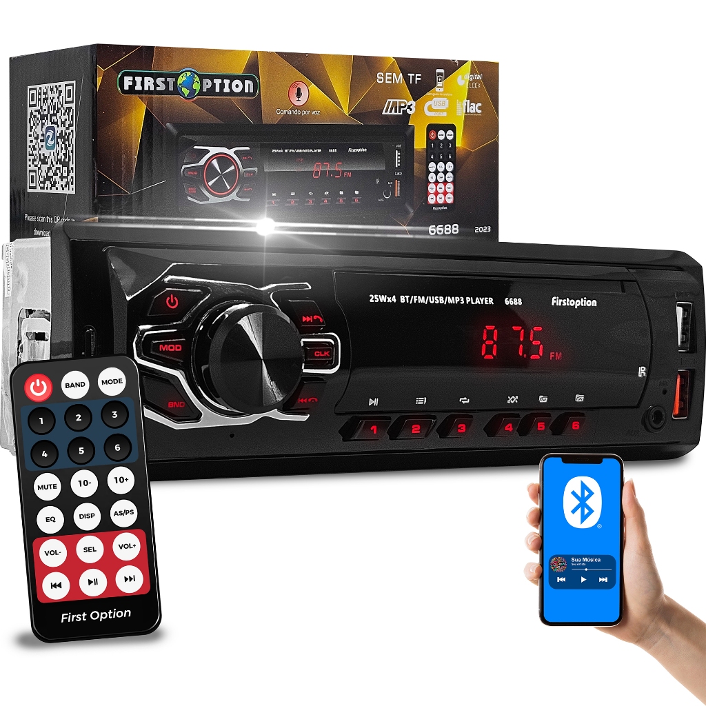 Rádio MP3 Player Som Automotivo 6688T Bluetooth USB Auxiliar Universal para painéis 1 Din em Oferta na Shopee