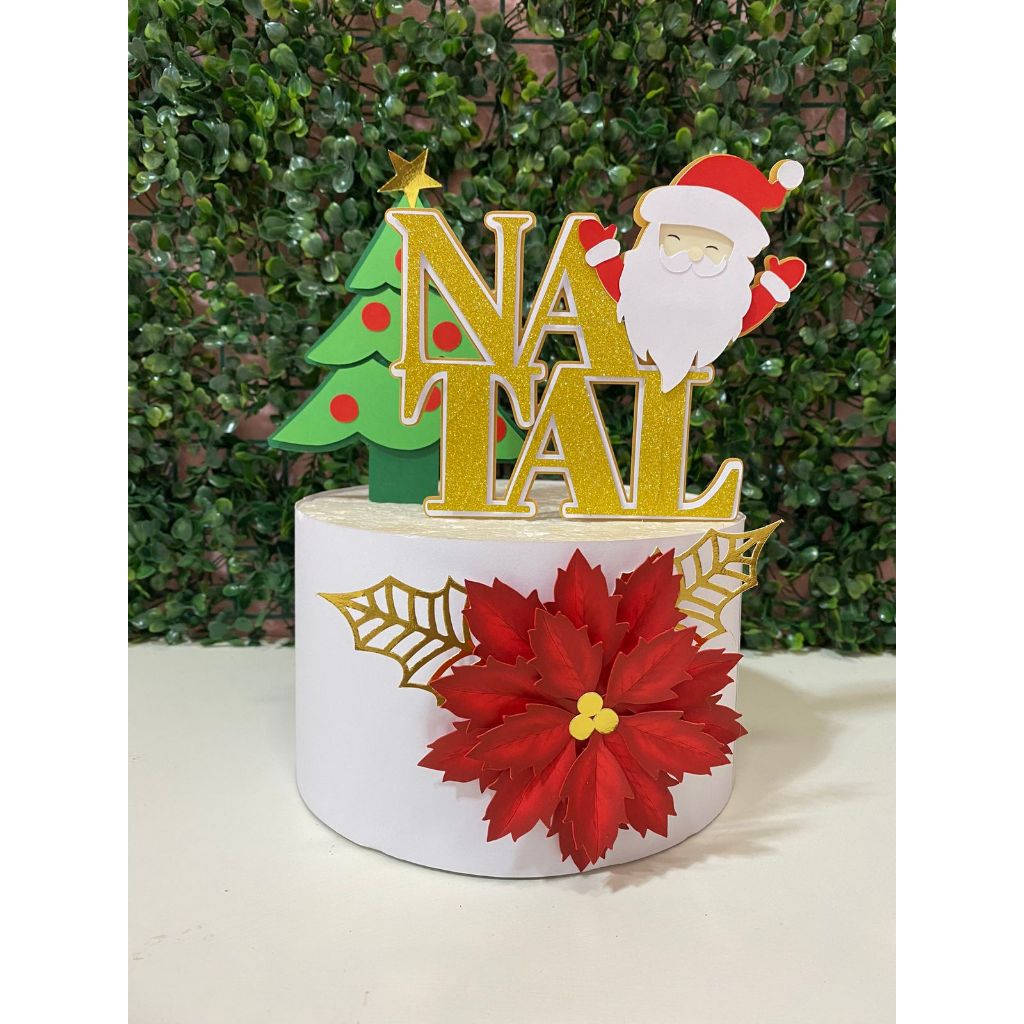 Topo de bolo natal/topper de bolo feliz natal/decoração de bolo natal