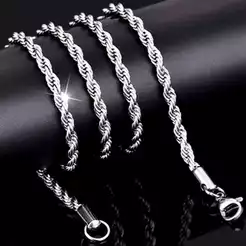 Colar Corrente Masculina Cordão Baiano Trançado Aço Inox Prata 60cm 70cm NÃO ESCURECE