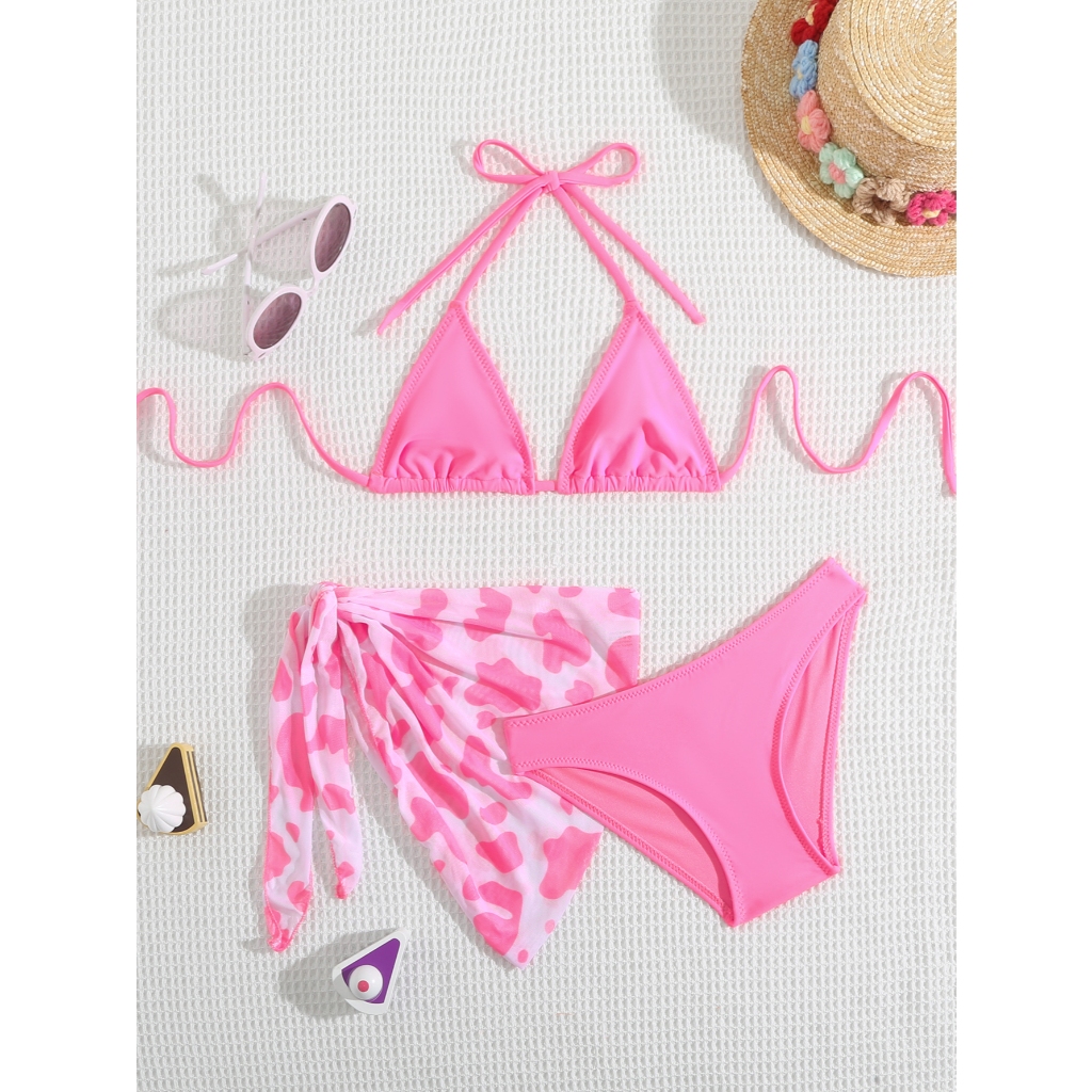 HT VEST Conjunto de Biquíni Infantil com Top Amarrável e Saída de Praia - Estampa Animal i3034