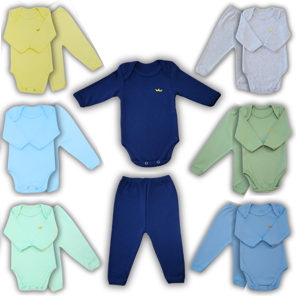 Conjunto 3 Body Bebê 3 Mijão Culote Suedine 100% Algodão Confortável Enxoval Maternidade Presente