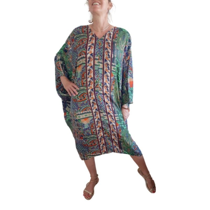 poncho vestido indiano em seda pura plus size